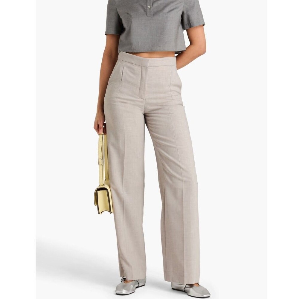 Tory Burch Size 14 Trouser Pants Wide Leg High Waist Taupe Suiting Melange - Picture 1 of 8